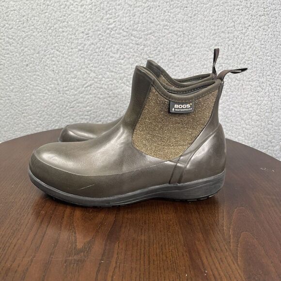 BOGS Shoes Women's Size 6 Green Brown Ankle Rain Boots Rubber Waterproof Chelsea - Picture 1 of 15